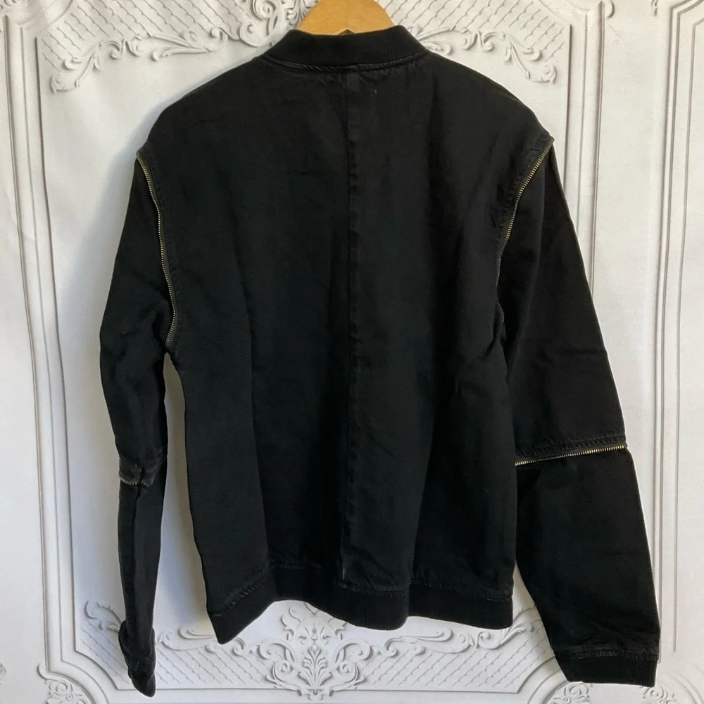 Sandrine Rose FREE PEOPLE Zip Bomber Black Denim Jacket Women’s Size Medium New - Picture 5 of 7